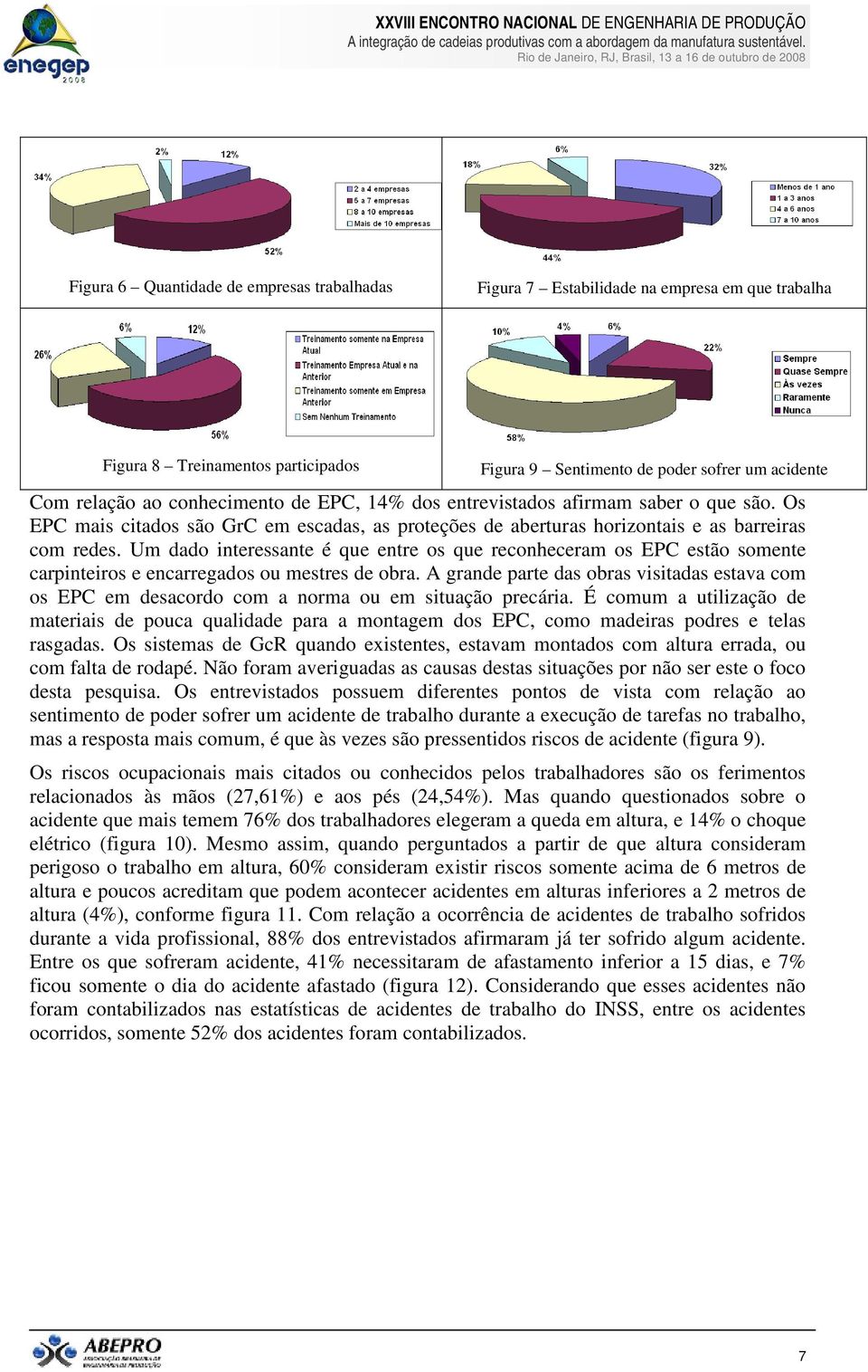 Um dado interessante é que entre os que reconheceram os EPC estão somente carpinteiros e encarregados ou mestres de obra.