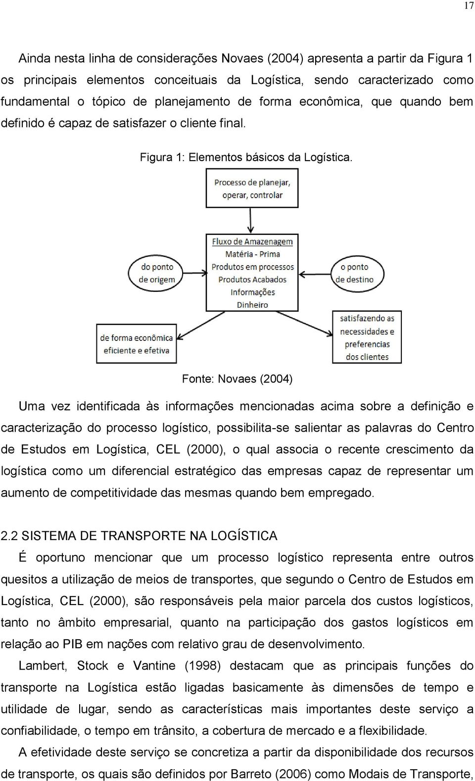 Fonte: Novaes (2004) Uma vez identificada às informações mencionadas acima sobre a definição e caracterização do processo logístico, possibilita-se salientar as palavras do Centro de Estudos em