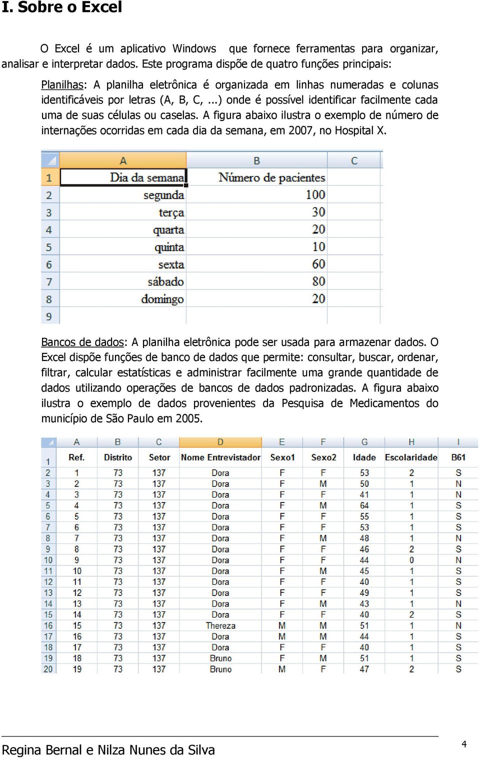 ..) onde é possível identificar facilmente cada uma de suas células ou caselas. A figura abaixo ilustra o exemplo de número de internações ocorridas em cada dia da semana, em 7, no ospital X.