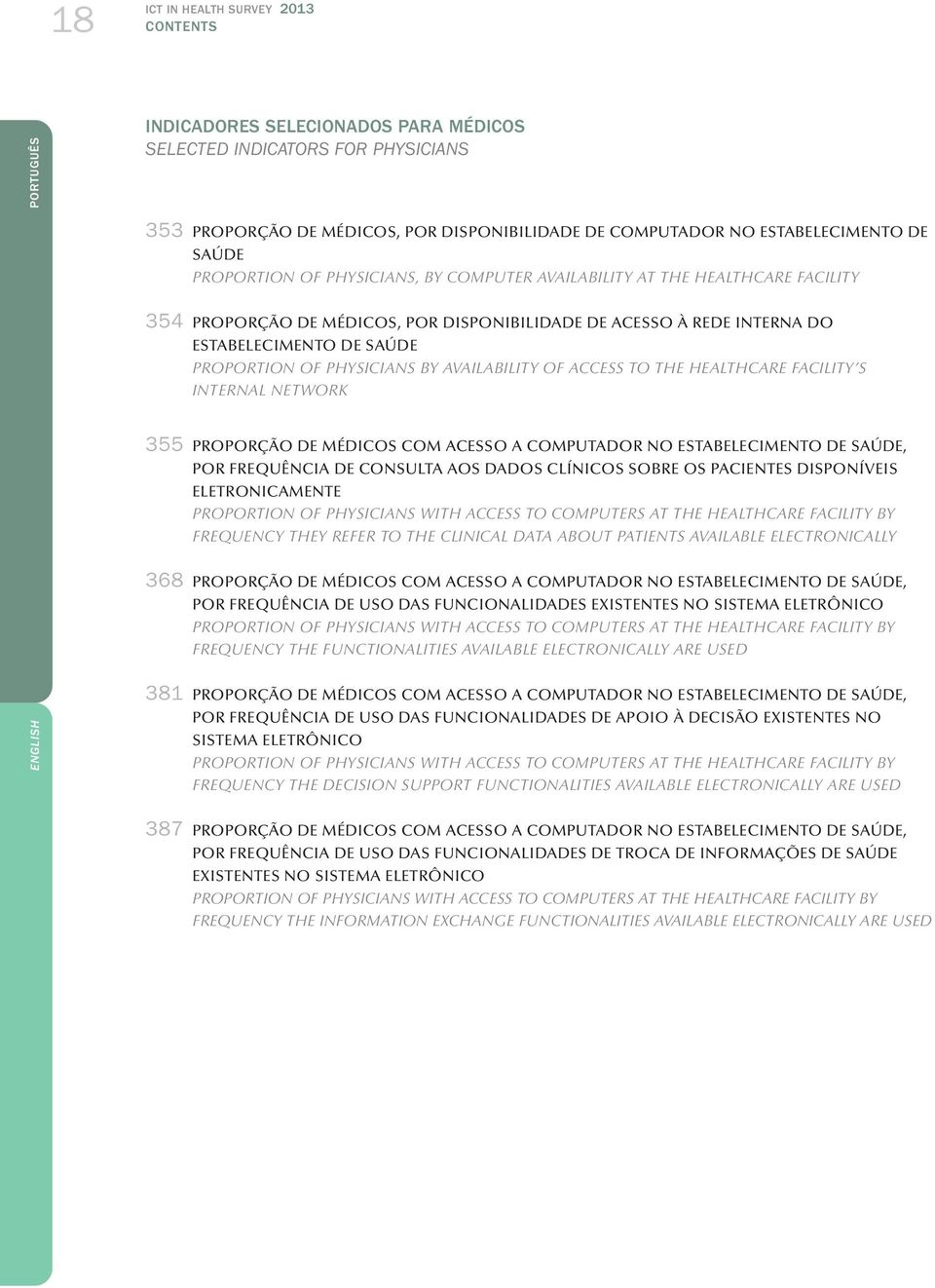 Physicians BY AVAILABILITY OF ACCESS TO THE HEALTHCARE FACILITY S INTERNAL NETWORK 355 PROPORÇÃO DE MÉDICOS COM ACESSO A COMPUTADOR NO ESTABELECIMENTO DE SAÚDE, POR FREQUÊNCIA DE CONSULTA AOS DADOS