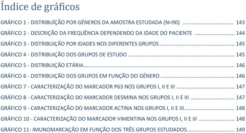 .. 146 GRÁFICO 6 - DISTRIBUIÇÃO DOS GRUPOS EM FUNÇÃO DO GÉNERO... 146 GRÁFICO 7 - CARACTERIZAÇÃO DO MARCADOR P63 NOS GRUPOS I, II E III.