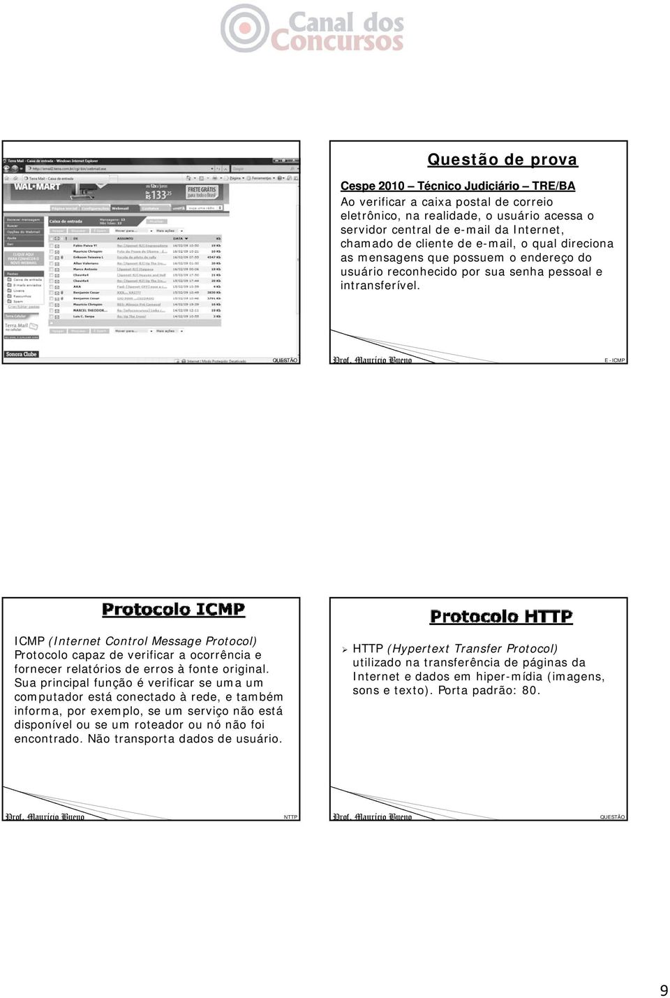 E - ICMP ICMP (Internet Control Message Protocol) Protocolo capaz de verificar a ocorrência e fornecer relatórios de erros à fonte original.