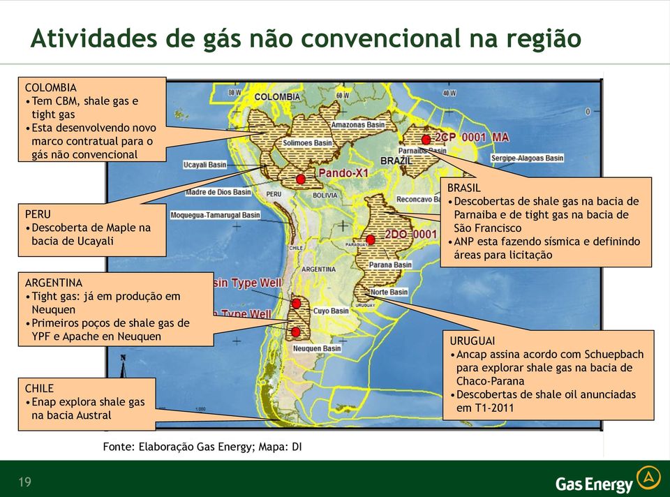 Austral BRASIL Descobertas de shale gas na bacia de Parnaiba e de tight gas na bacia de São Francisco ANP esta fazendo sísmica e definindo áreas para licitação URUGUAI