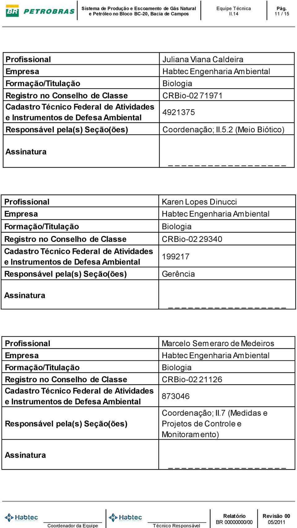 2 (Meio Biótico) Karen Lopes Dinucci Registro no Conselho de Classe CRBio-02 29340