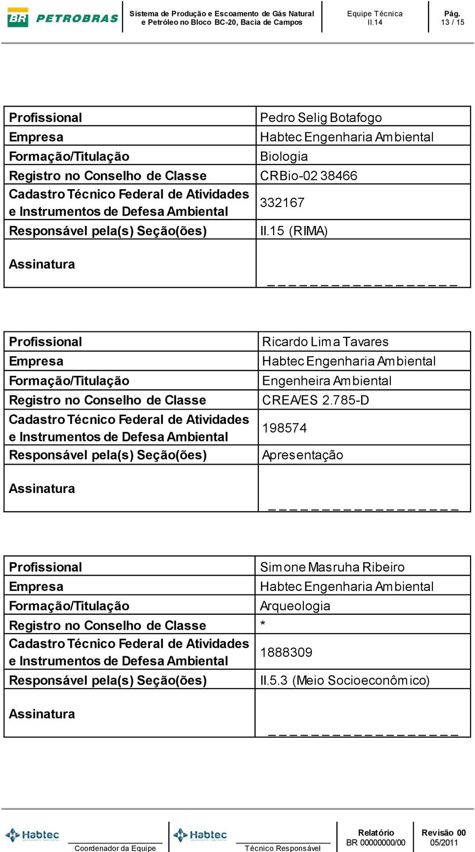 15 (RIMA) Registro no Conselho de Classe Ricardo Lima Tavares Engenheira