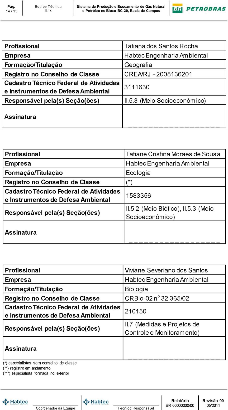 5.3 (Meio Socioeconômico) Viviane Severiano dos Santos Registro no Conselho de Classe CRBio-02 n o 32.365/02 210150 II.