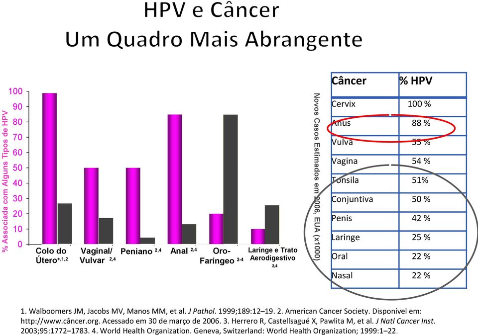 câncer e neoplasia intra-epitelial 1. Walboomers JM, Jacobs MV, Manos MM, et al. J Pathol. 1999;189:12 19. 2. American Cancer Society. Disponível em: http://www.câncer.org.