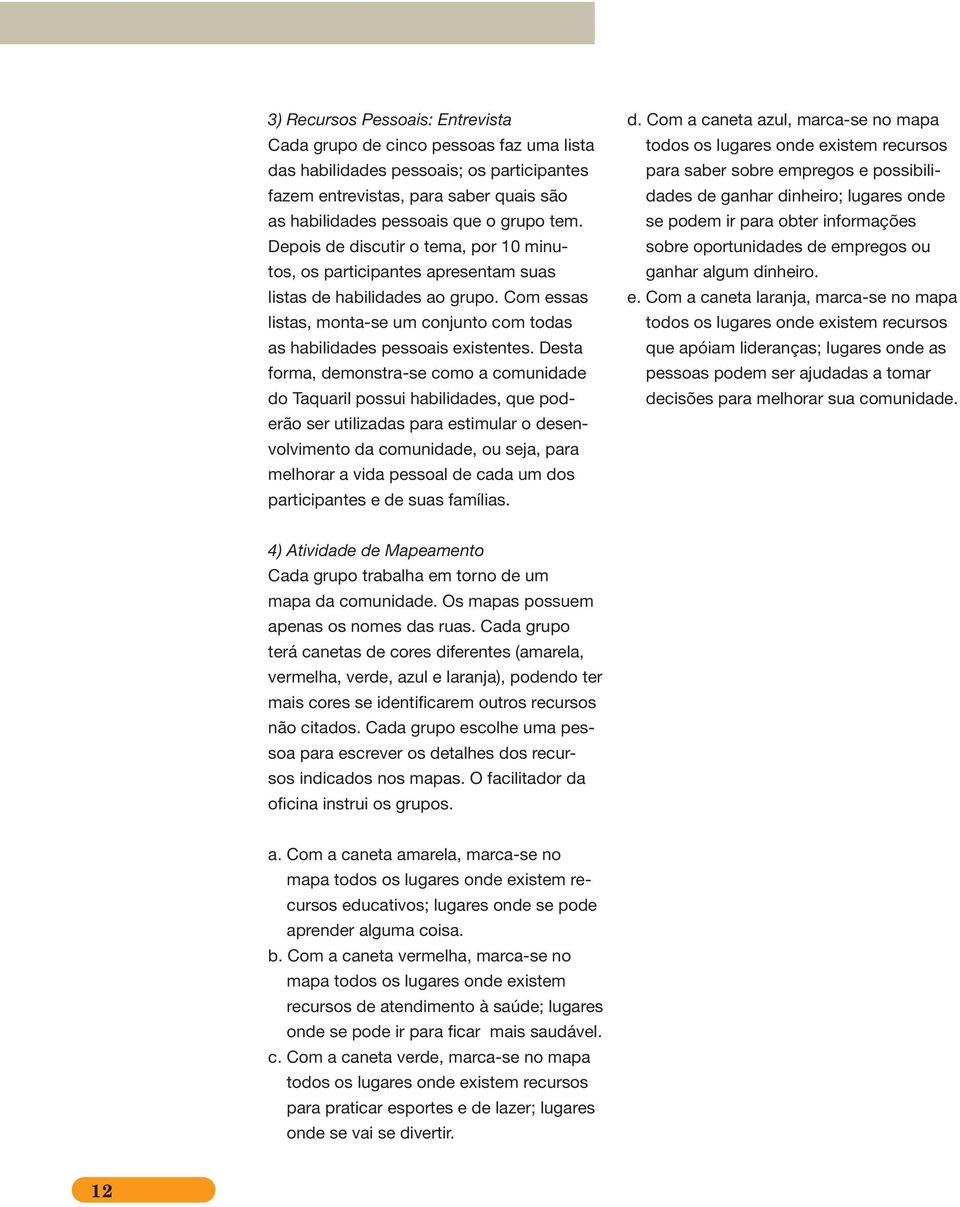 Desta forma, demonstra-se como a comunidade do Taquaril possui habilidades, que poderão ser utilizadas para estimular o desenvolvimento da comunidade, ou seja, para melhorar a vida pessoal de cada um