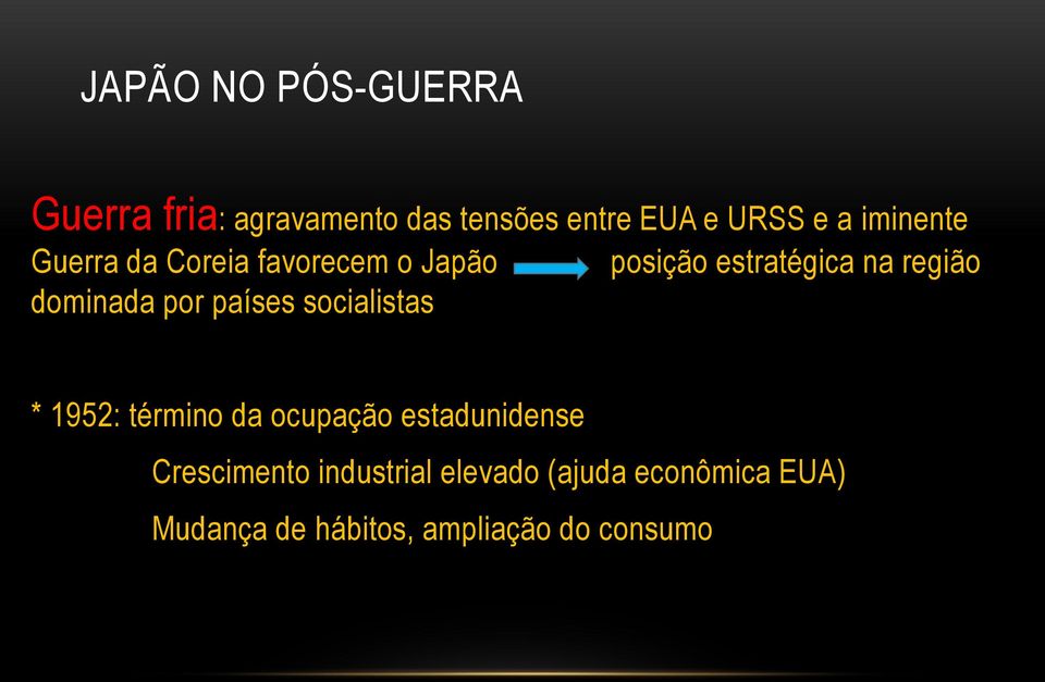 posição estratégica na região * 1952: término da ocupação estadunidense