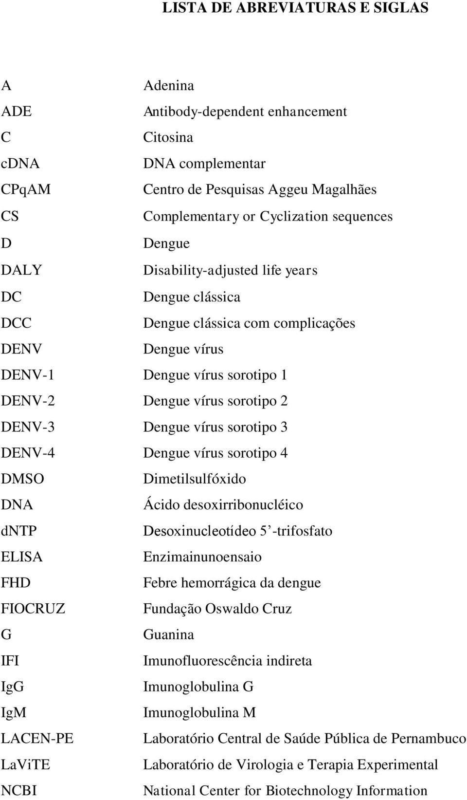 sorotipo 3 DENV-4 Dengue vírus sorotipo 4 DMSO Dimetilsulfóxido DNA Ácido desoxirribonucléico dntp Desoxinucleotídeo 5 -trifosfato ELISA Enzimainunoensaio FHD Febre hemorrágica da dengue FIOCRUZ