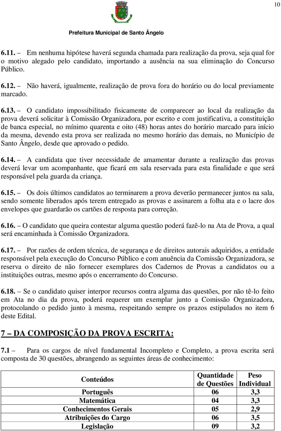 O candidato impossibilitado fisicamente de comparecer ao local da realização da prova deverá solicitar à Comissão Organizadora, por escrito e com justificativa, a constituição de banca especial, no