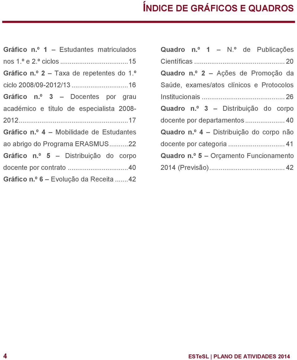 º 5 Distribuição do corpo docente por contrato... 40 Gráfico n.º 6 Evolução da Receita... 42 Quadro n.º 1 N.º de Publicações Científicas... 20 Quadro n.