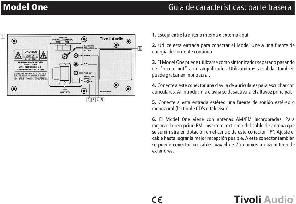 Conecte a este conector una clavija de auriculares para escuchar con auriculares. Al introducir la clavija se desactivará el altavoz principal. 5.