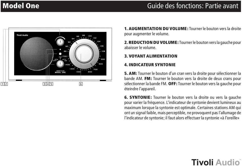 AM: Tourner le bouton d un cran vers la droite pour sélectionner la bande AM. FM: Tourner le bouton vers la droite de deux crans pour sélectionner la bande FM.