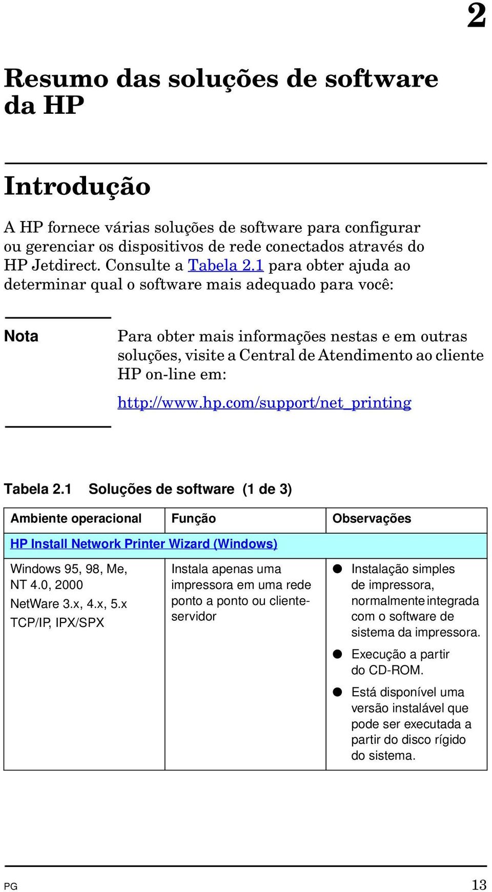 1 para obter ajuda ao determinar qual o software mais adequado para você: Nota Para obter mais informações nestas e em outras soluções, visite a Central de Atendimento ao cliente HP on-line em: