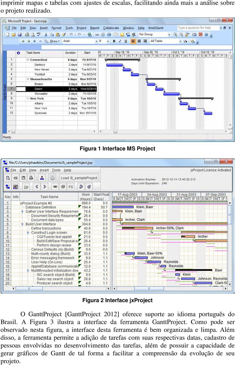 A Figura 3 ilustra a interface da ferramenta GanttProject. Como pode ser observado nesta figura, a interface desta ferramenta é bem organizada e limpa.