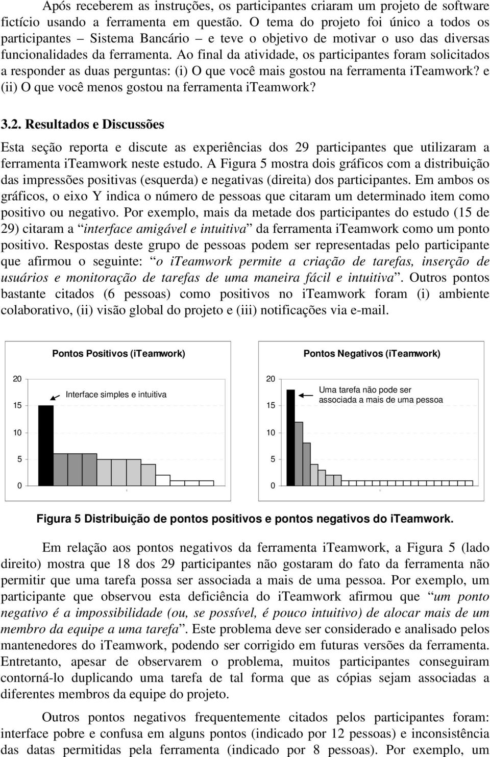 Ao final da atividade, os participantes foram solicitados a responder as duas perguntas: (i) O que você mais gostou na ferramenta iteamwork? e (ii) O que você menos gostou na ferramenta iteamwork? 3.