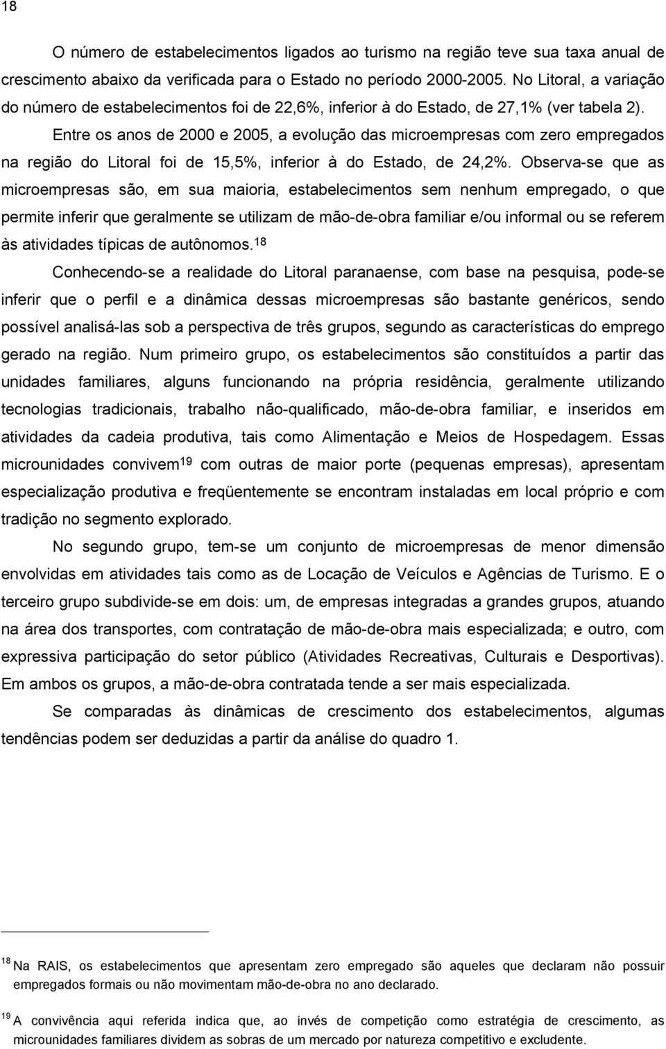 Entre os anos de 2000 e 2005, a evolução das microempresas com zero empregados na região do Litoral foi de 15,5%, inferior à do Estado, de 24,2%.