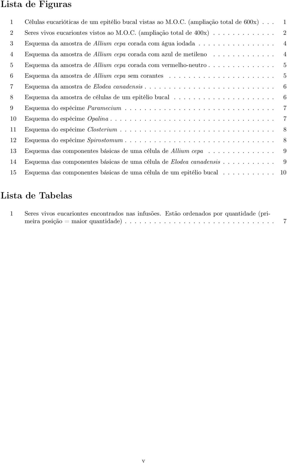 ............ 4 5 Esquema da amostra de Allium cepa corada com vermelho-neutro.............. 5 6 Esquema da amostra de Allium cepa sem corantes...................... 5 7 Esquema da amostra de Elodea canadensis.