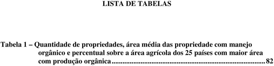 manejo orgânico e percentual sobre a área