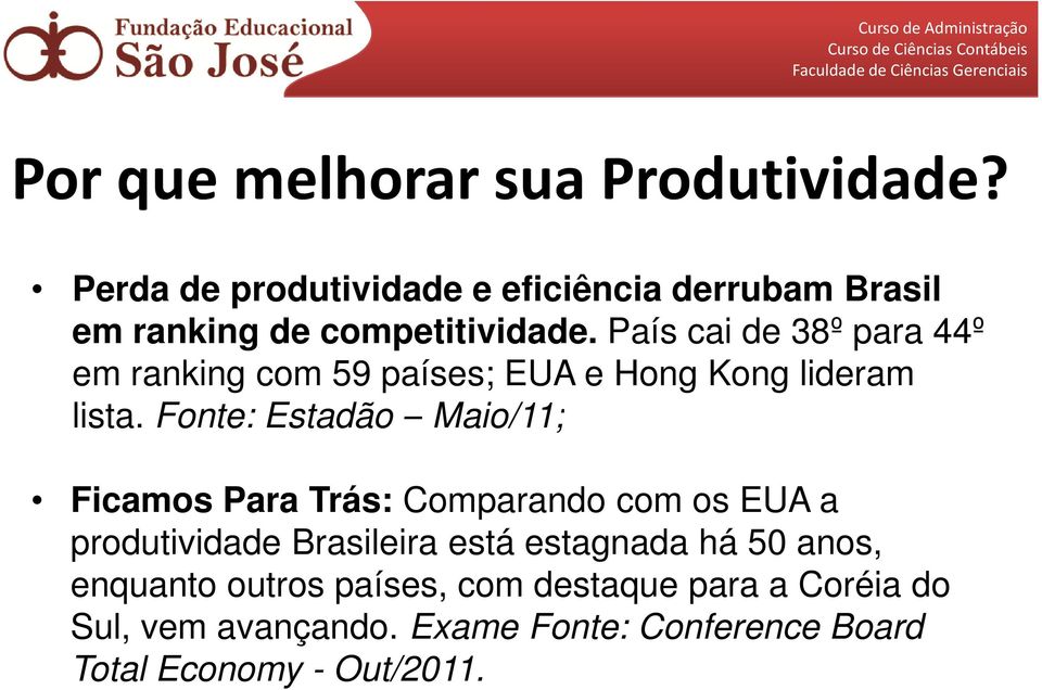 País cai de 38º para 44º em ranking com 59 países; EUA e Hong Kong lideram lista.