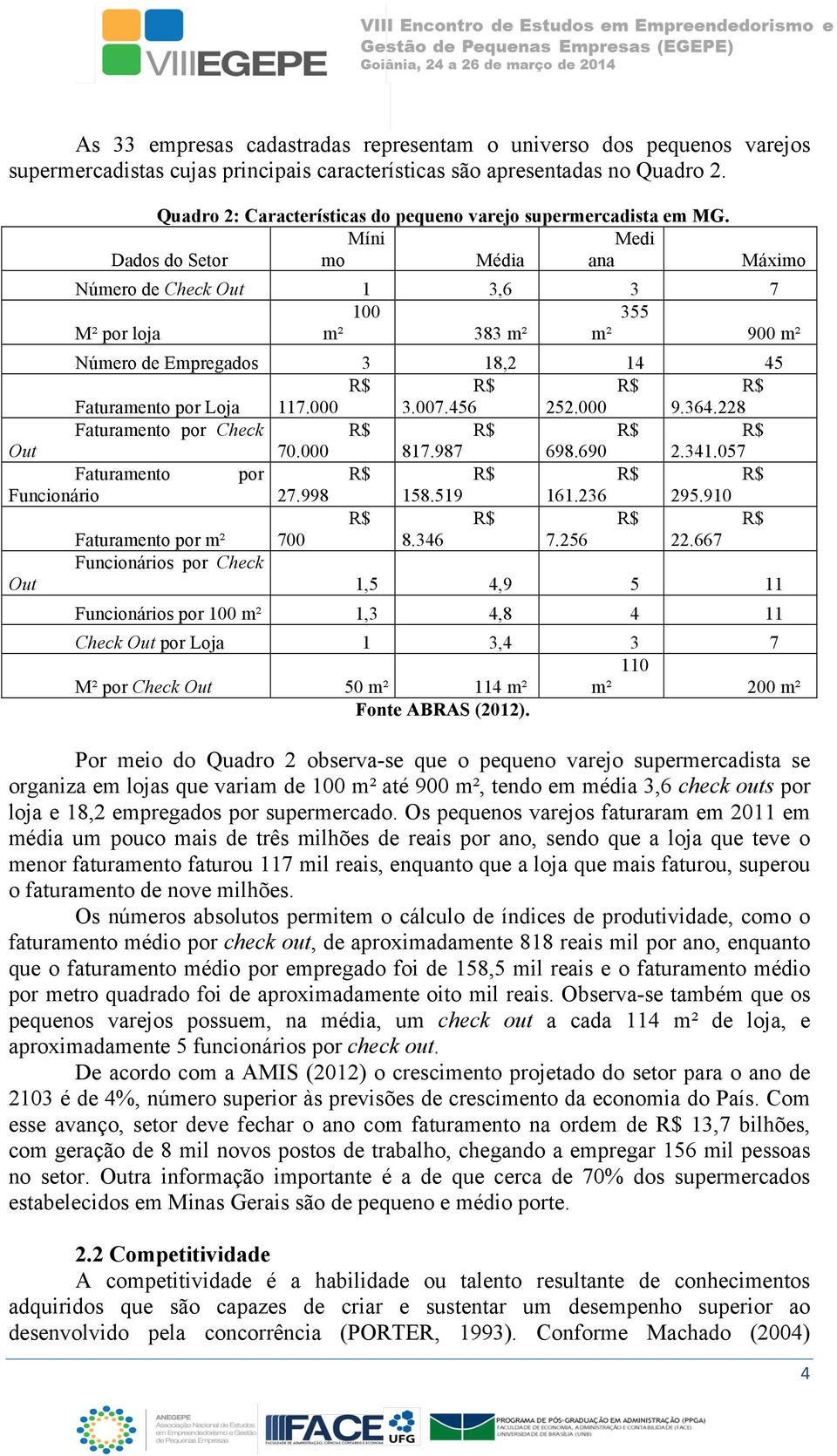 Dados do Setor Míni mo Média Medi ana Máximo Número de Check Out 1 3,6 3 7 100 355 M² por loja m² 383 m² m² 900 m² Número de Empregados 3 18,2 1 5 Faturamento por Loja 117.000 3.007.56 252.000 9.36.