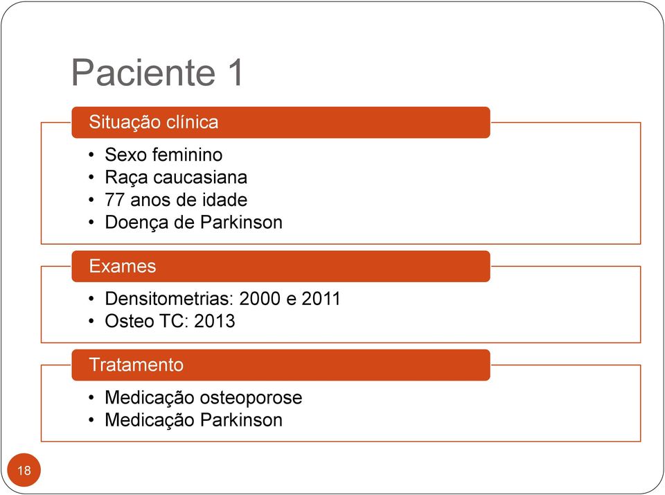 Exames Densitometrias: 2000 e 2011 Osteo TC: 2013