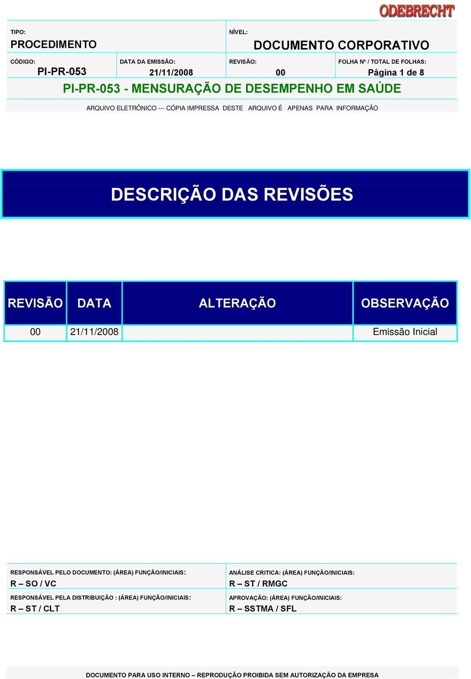 VC RESPONSÁVEL PELA DISTRIBUIÇÃO : (ÁREA) FUNÇÃO/INICIAIS: R ST / CLT ANÁLISE