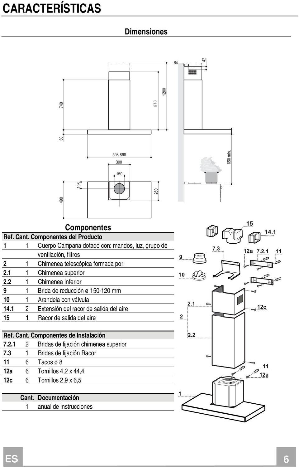 2 1 Chimenea inferior 9 1 Brida de reducción ø 150-120 mm 10 1 Arandela con válvula 14.1 2 Extensión del racor de salida del aire 15 1 Racor de salida del aire 9 10 2.1 2 7.