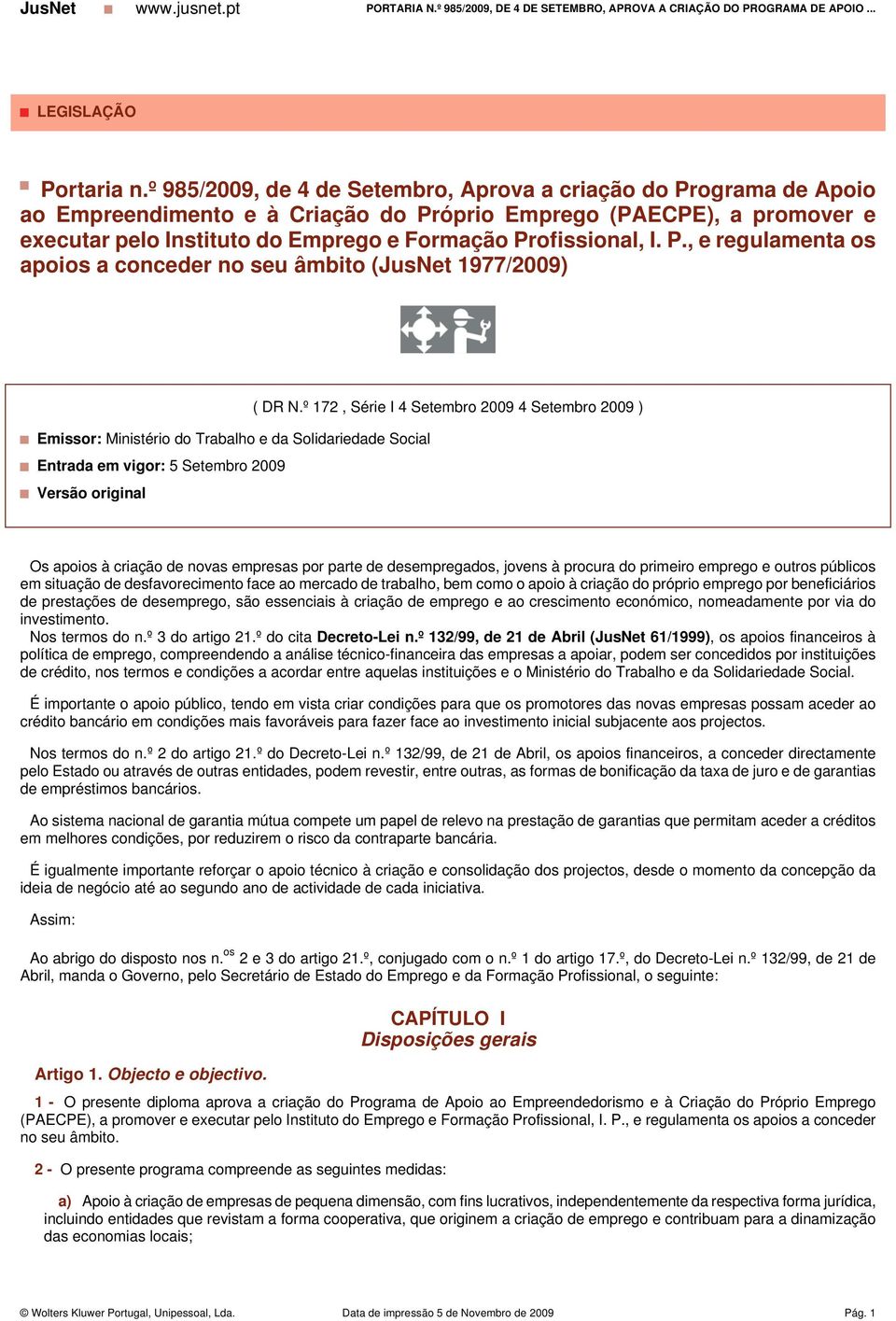 I. P., e regulamenta os apoios a conceder no seu âmbito (JusNet 1977/2009) ( DR N.