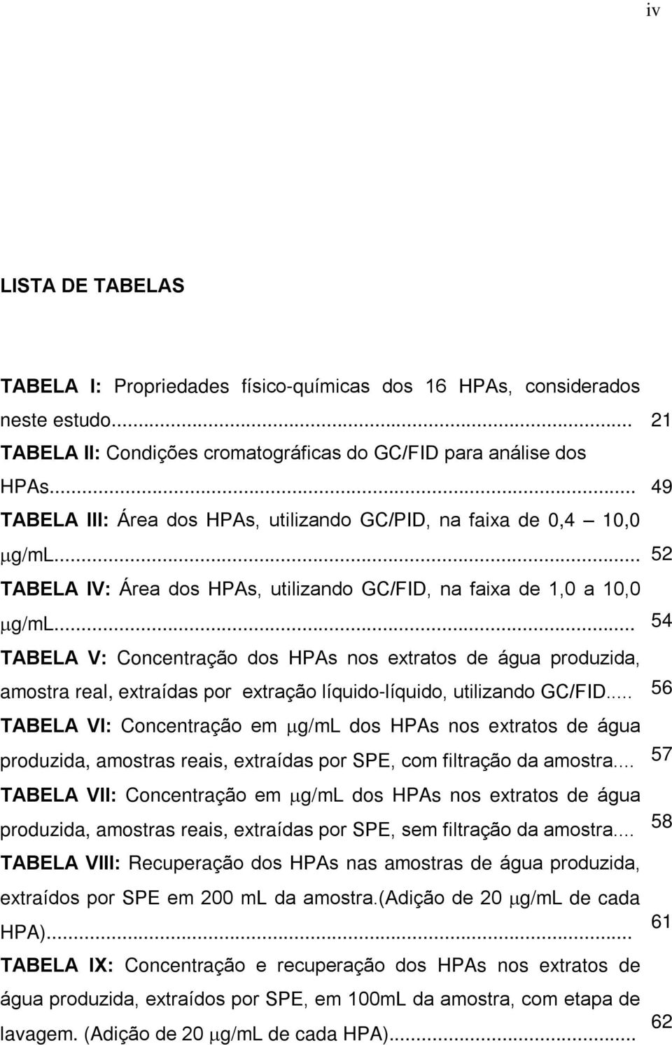 .. TABELA V: Concentração dos HPAs nos extratos de água produzida, amostra real, extraídas por extração líquido-líquido, utilizando GC/FID.