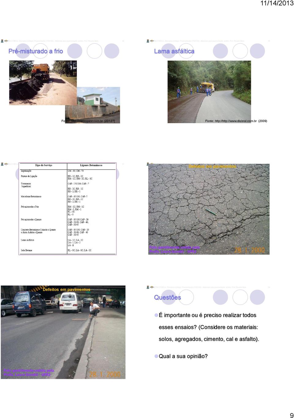 ] Fonte: http://http://www.disbral.com.br (2009) Defeitos em pavimentos UFPB/CT/DECA. Disciplina (código): Pavimentação (1703145) Materiais para pavimentação: asfalto. Prof.