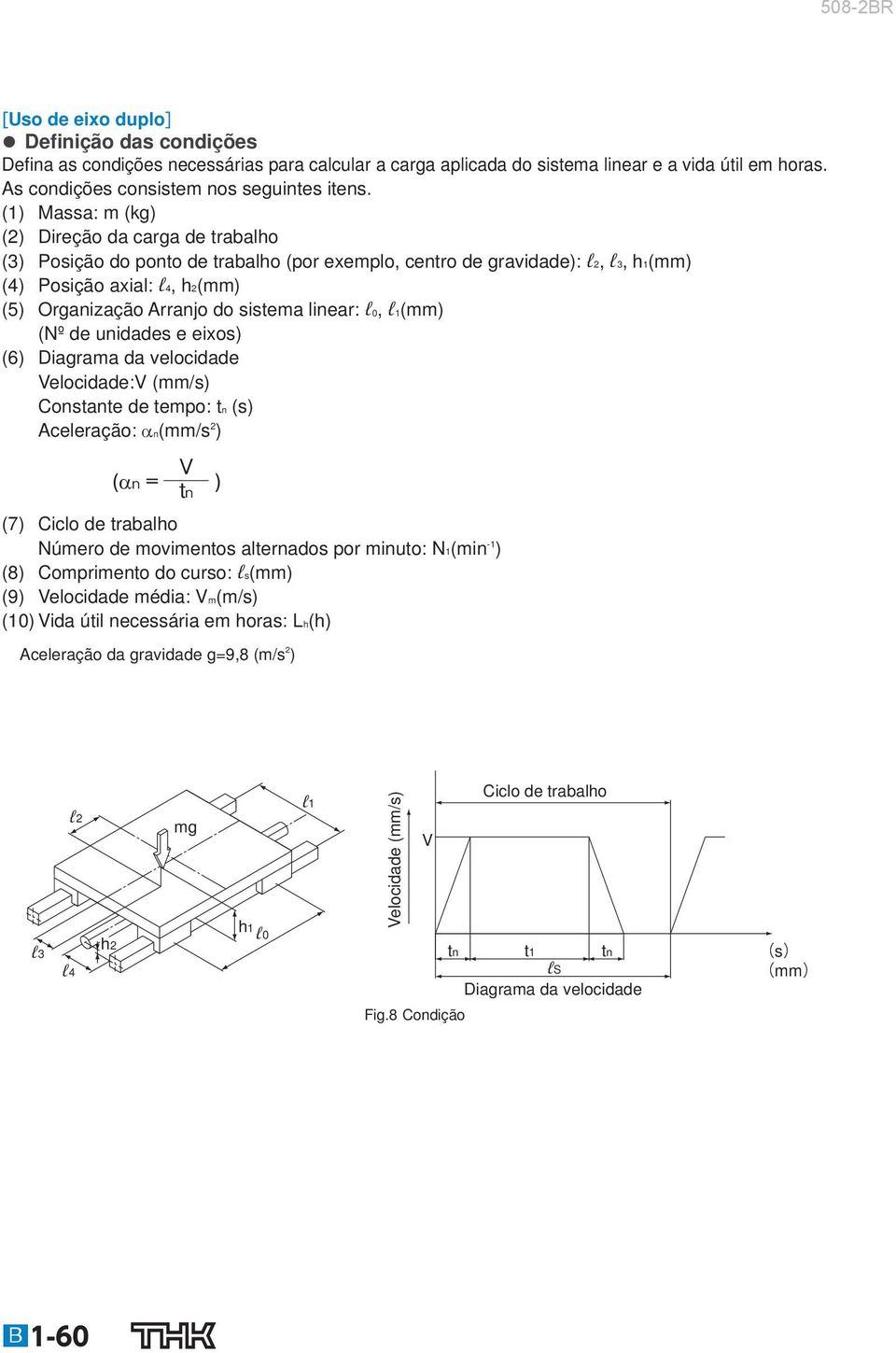 linear: l 0, l 1 (mm) (Nº de unidades e eixos) (6) Diagrama da velocidade Velocidade:V (mm/s) Constante de tempo: t n (s) Aceleração: n (mm/s ) α (7) Ciclo de trabalho Número de movimentos alternados