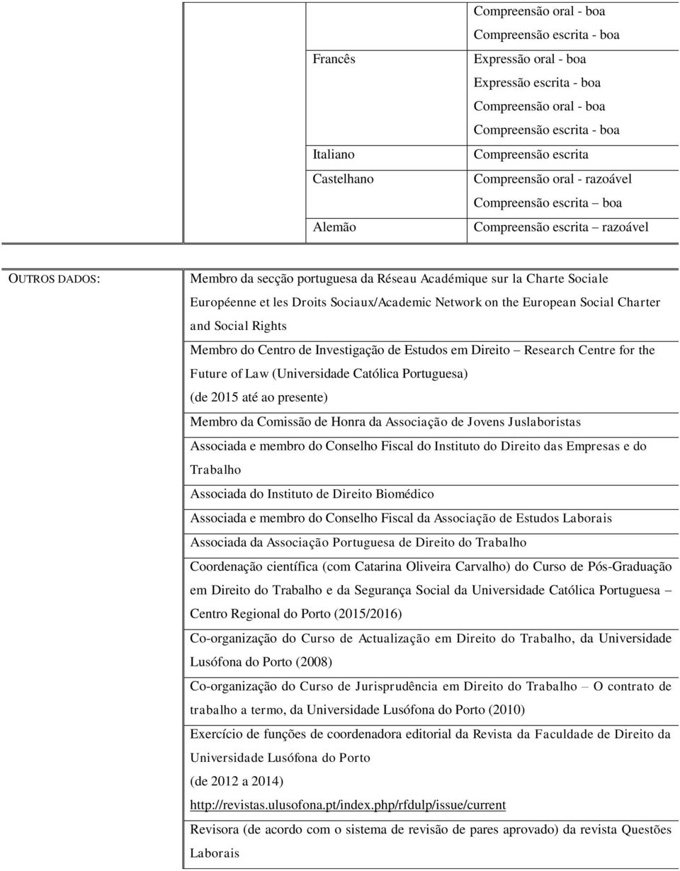 Sociaux/Academic Network on the European Social Charter and Social Rights Membro do Centro de Investigação de Estudos em Direito Research Centre for the Future of Law (Universidade Católica