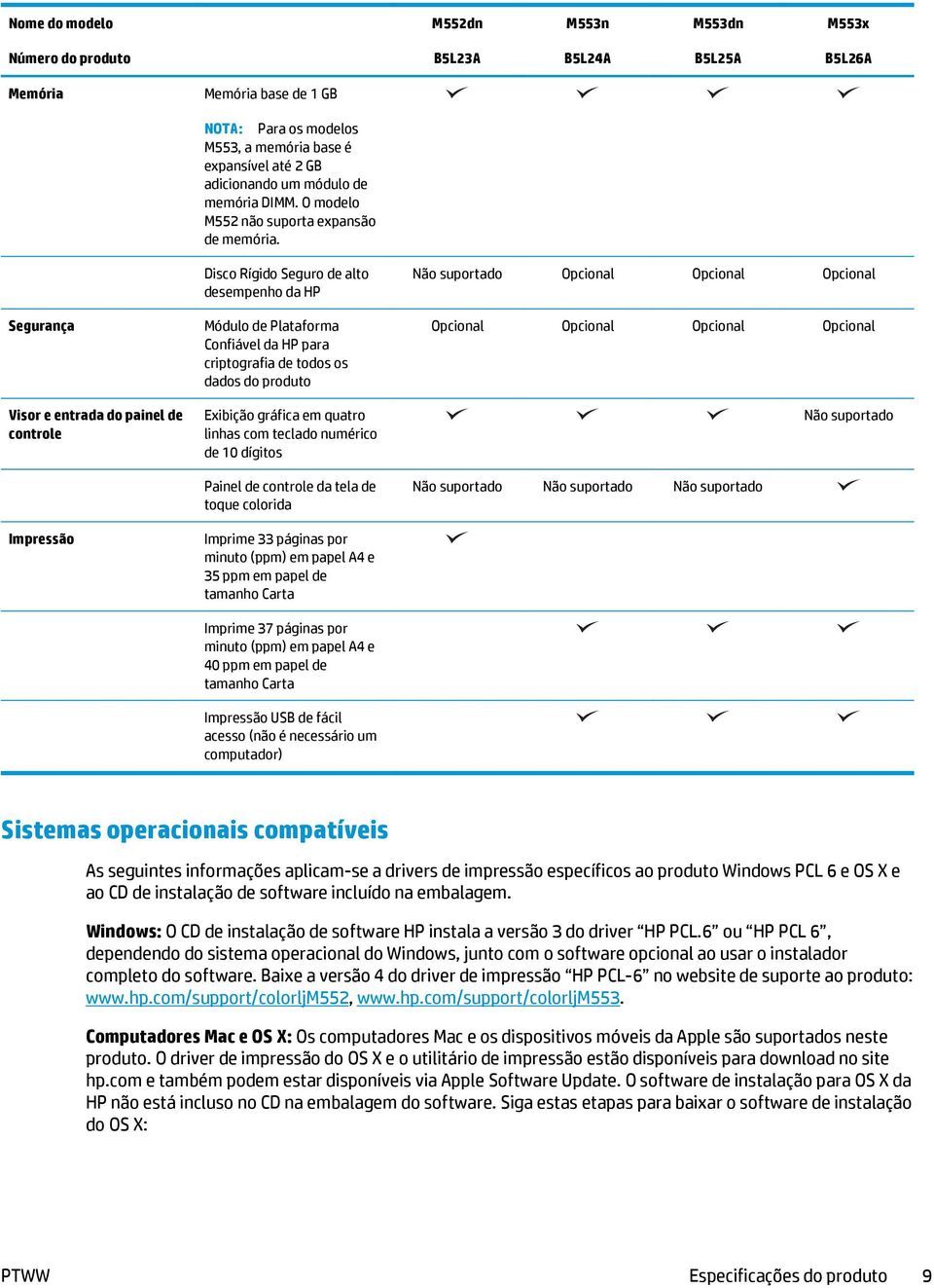 Segurança Visor e entrada do painel de controle Impressão Disco Rígido Seguro de alto desempenho da HP Módulo de Plataforma Confiável da HP para criptografia de todos os dados do produto Exibição