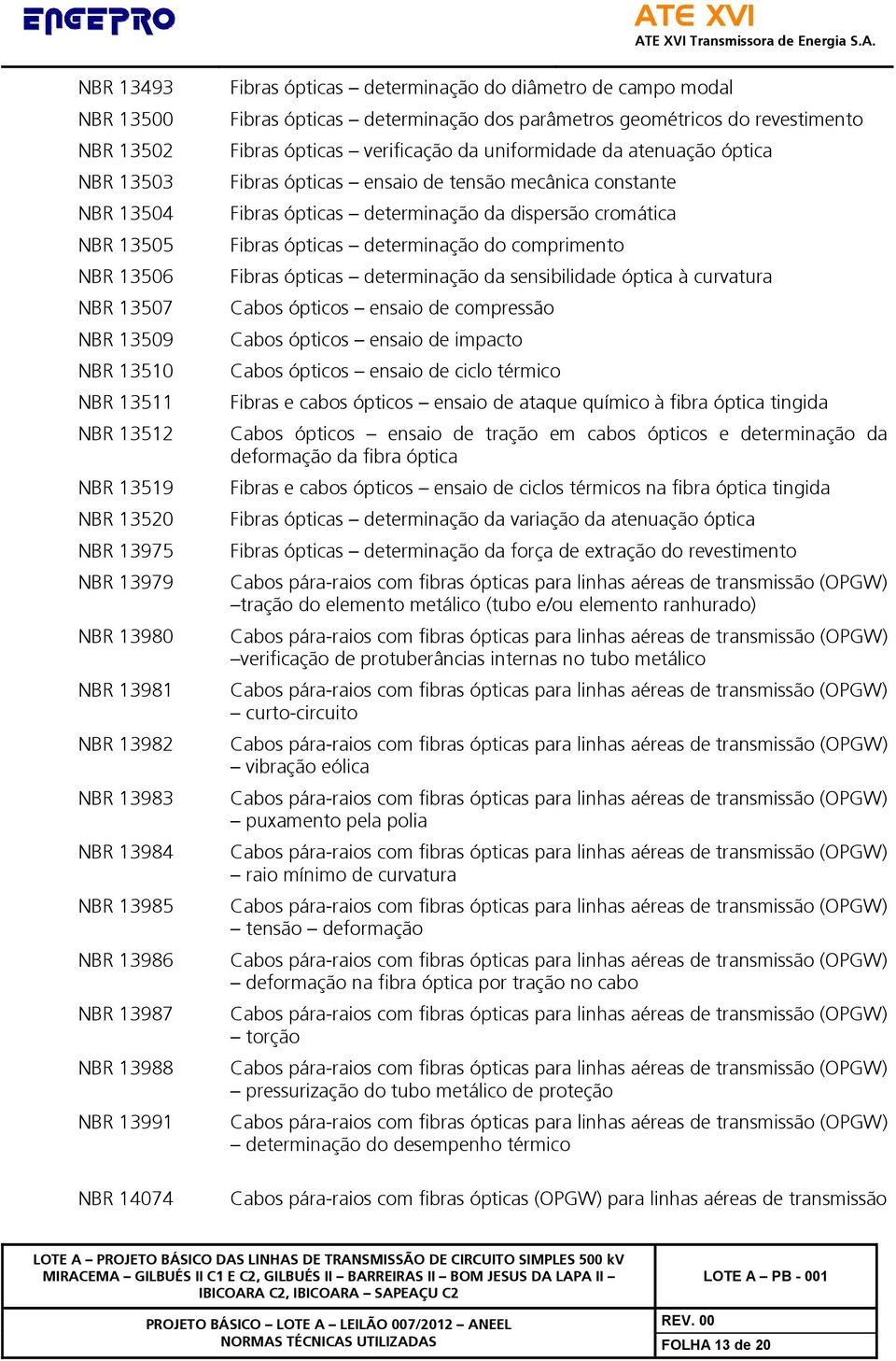 Fibras ópticas verificação da uniformidade da atenuação óptica Fibras ópticas ensaio de tensão mecânica constante Fibras ópticas determinação da dispersão cromática Fibras ópticas determinação do