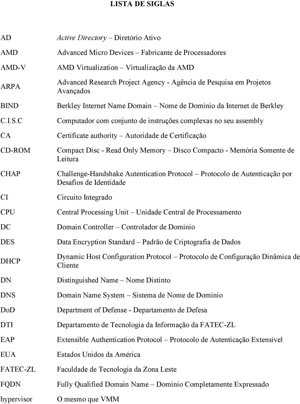 Computador com conjunto de instruções complexas no seu assembly Certificate authority Autoridade de Certificação Compact Disc - Read Only Memory Disco Compacto - Memória Somente de Leitura