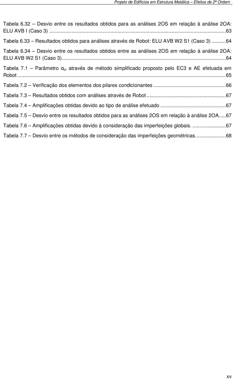 34 Desvio entre os resultados obtidos entre as análises 2OS em relação à análise 2OA: ELU AVB W2 S1 (Caso 3)... 64 Tabela 7.