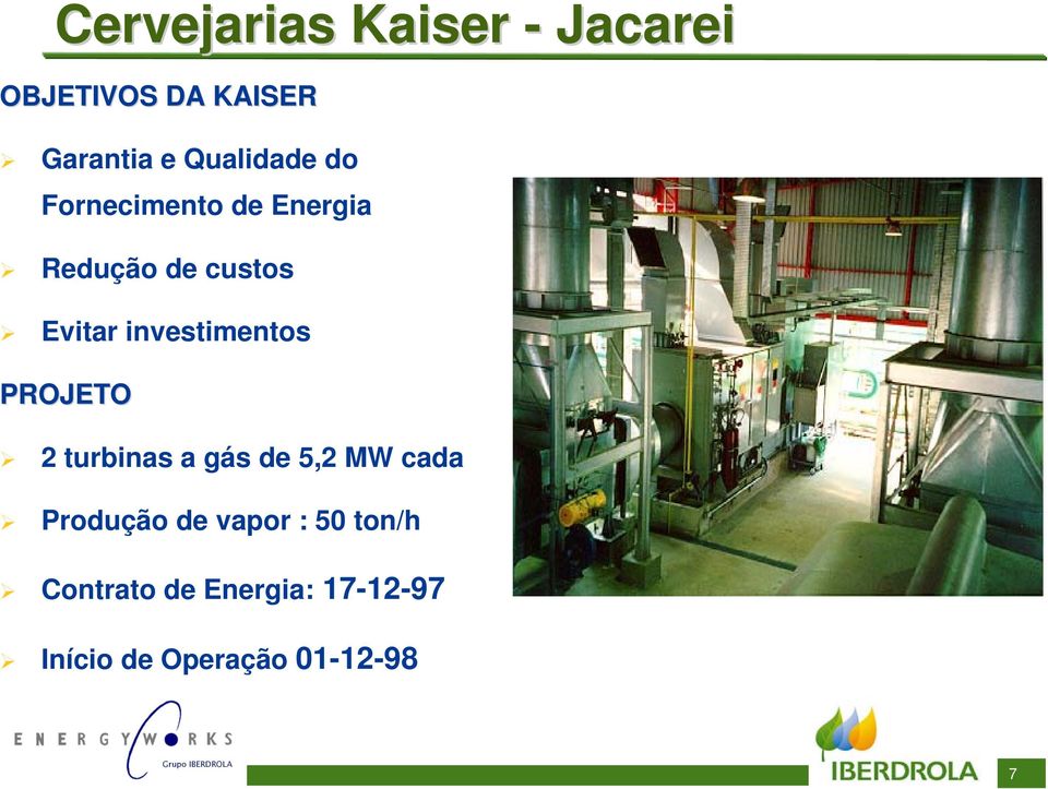 investimentos PROJETO 2 turbinas a gás de 5,2 MW cada Produção de