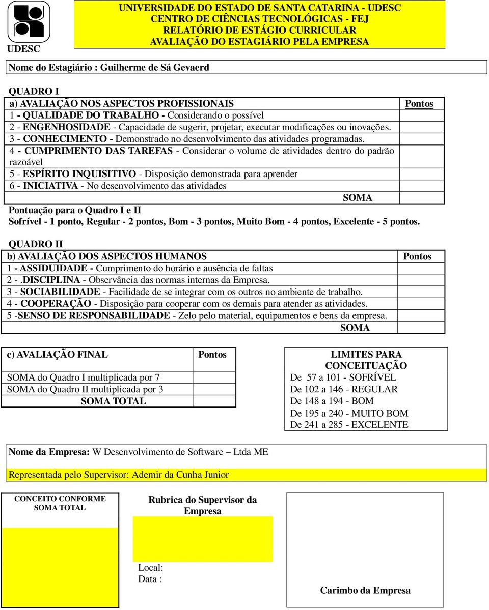 inovações. 3 - CONHECIMENTO - Demonstrado no desenvolvimento das atividades programadas.