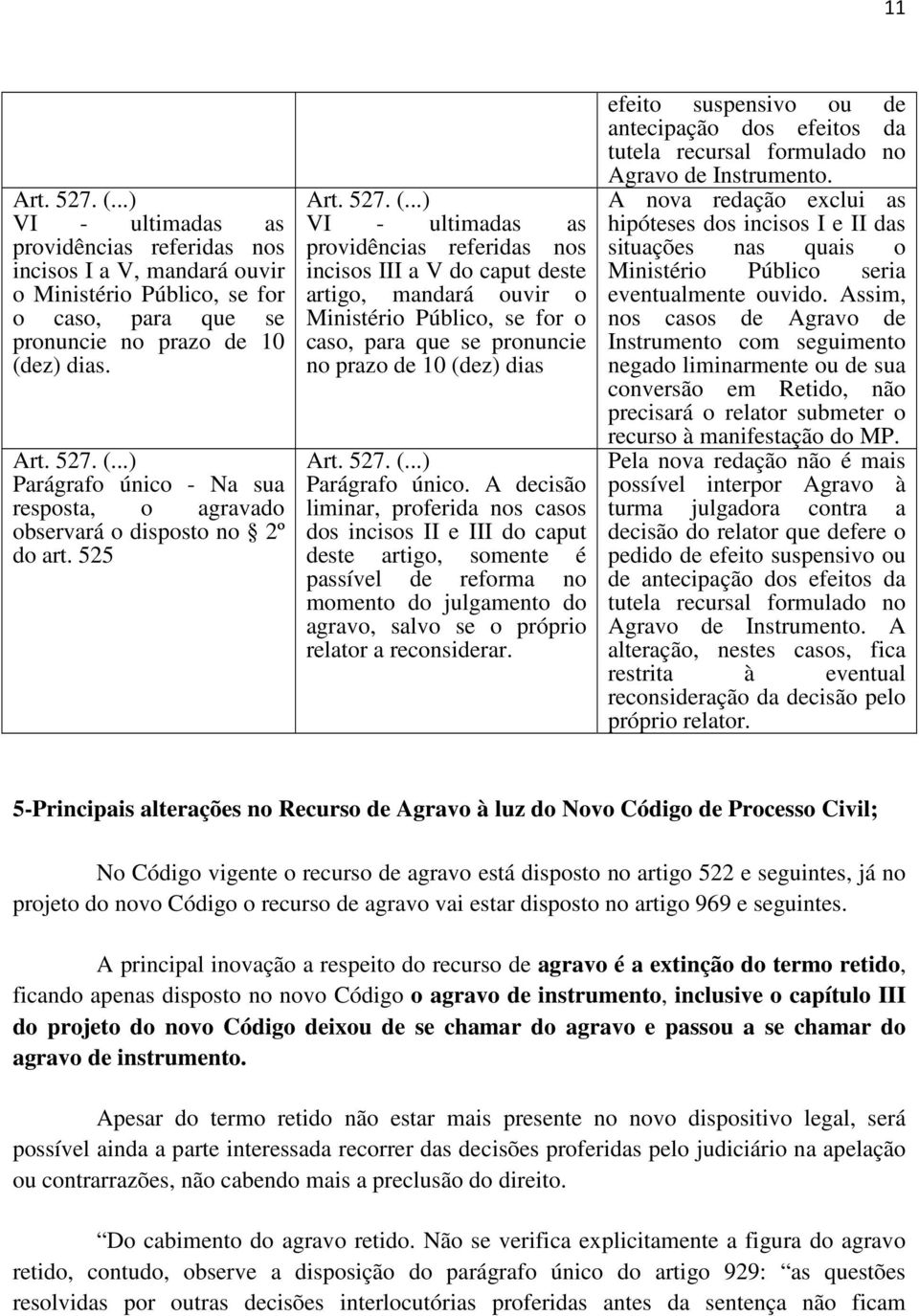 ..) VI - ultimadas as providências referidas nos incisos III a V do caput deste artigo, mandará ouvir o Ministério Público, se for o caso, para que se pronuncie no prazo de 10 (dez) dias Art. 527. (...) Parágrafo único.