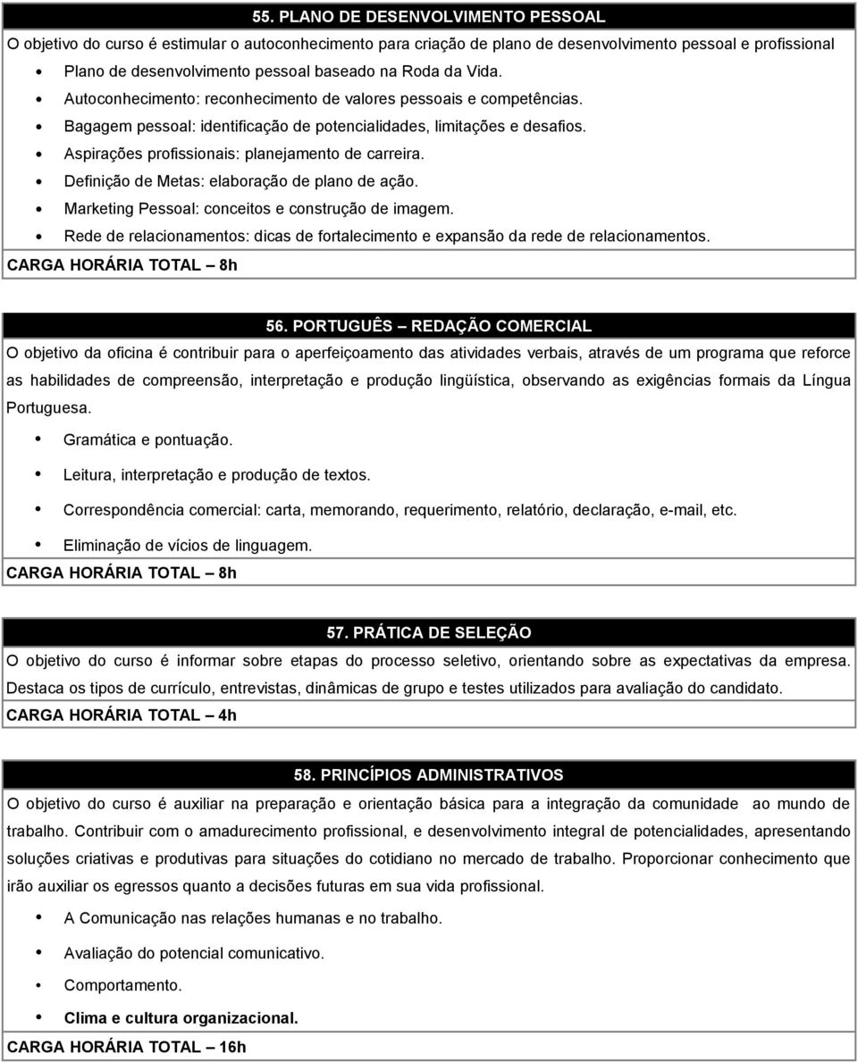 Aspirações profissionais: planejamento de carreira. Definição de Metas: elaboração de plano de ação. Marketing Pessoal: conceitos e construção de imagem.