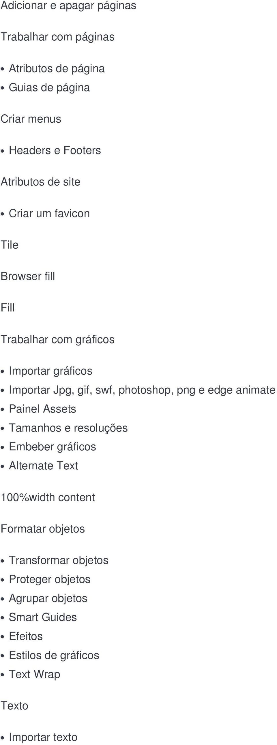 photoshop, png e edge animate Painel Assets Tamanhos e resoluções Embeber gráficos Alternate Text 100%width content