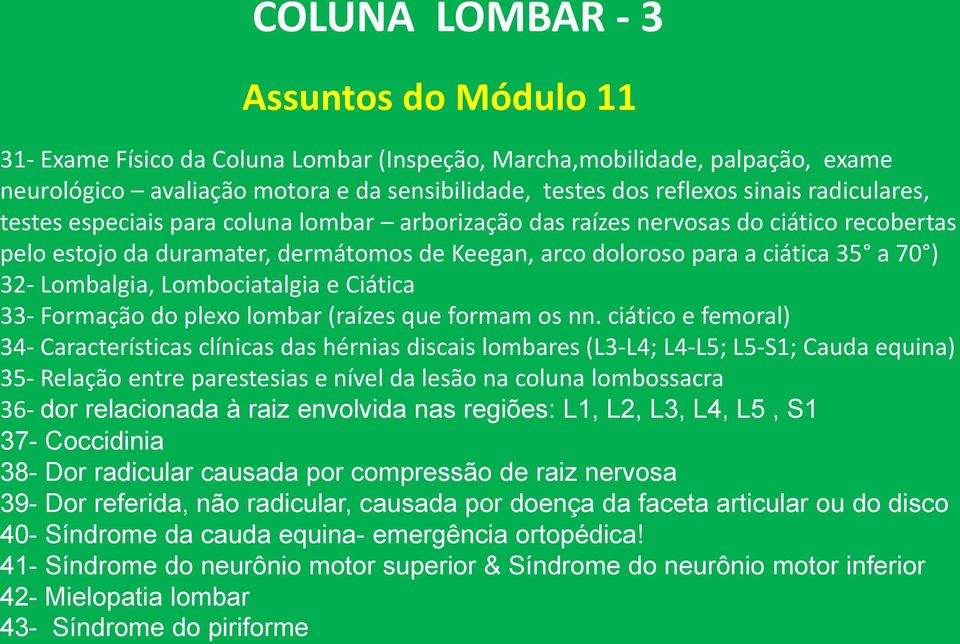 Lombalgia, Lombociatalgia e Ciática 33- Formação do plexo lombar (raízes que formam os nn.