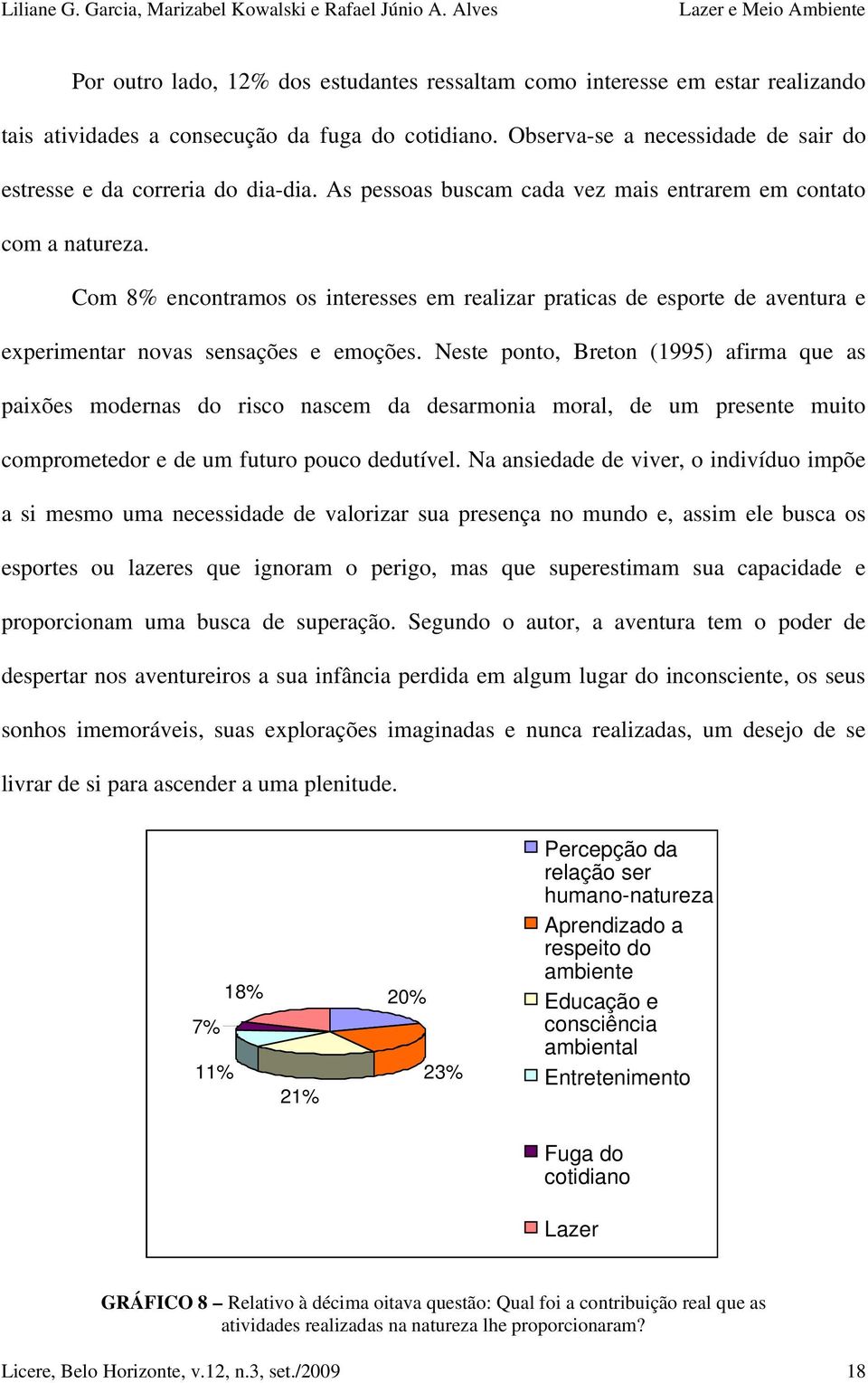 Com 8% encontramos os interesses em realizar praticas de esporte de aventura e experimentar novas sensações e emoções.