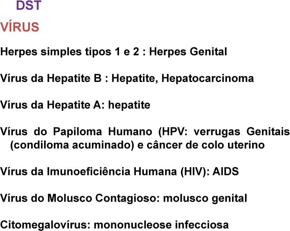 Genitais (condiloma acuminado) e câncer de colo uterino Vírus da Imunoeficiência Humana