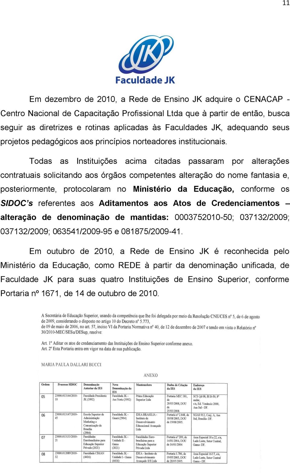 Todas as Instituições acima citadas passaram por alterações contratuais solicitando aos órgãos competentes alteração do nome fantasia e, posteriormente, protocolaram no Ministério da Educação,