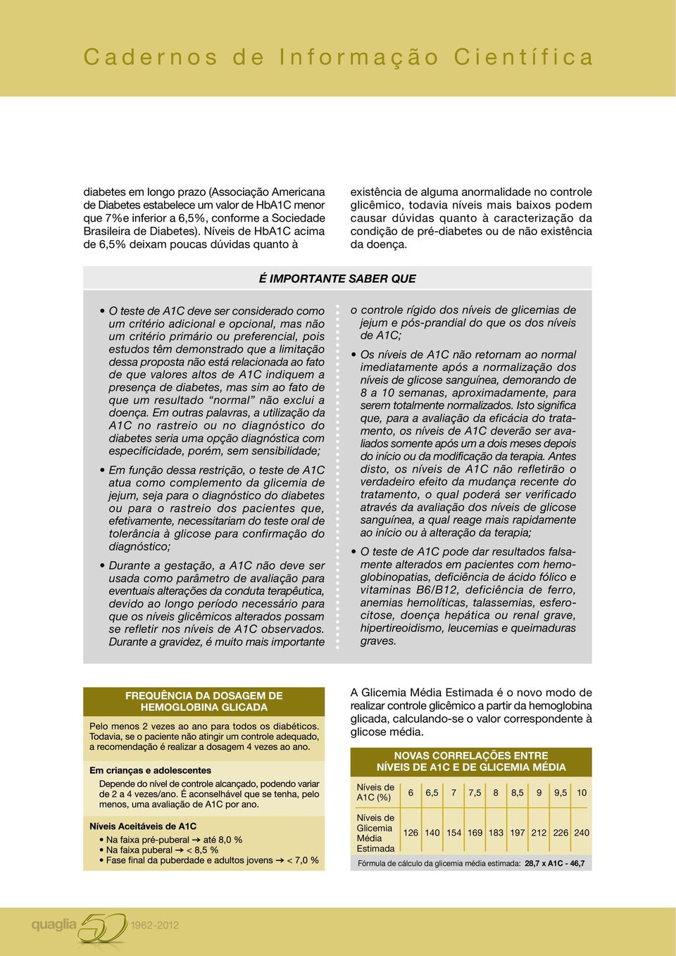 Níveis de HbA1C acima de 6,5% deixam poucas dúvidas quanto à existência de alguma anormalidade no controle glicêmico, todavia níveis mais baixos podem causar dúvidas quanto à caracterização da