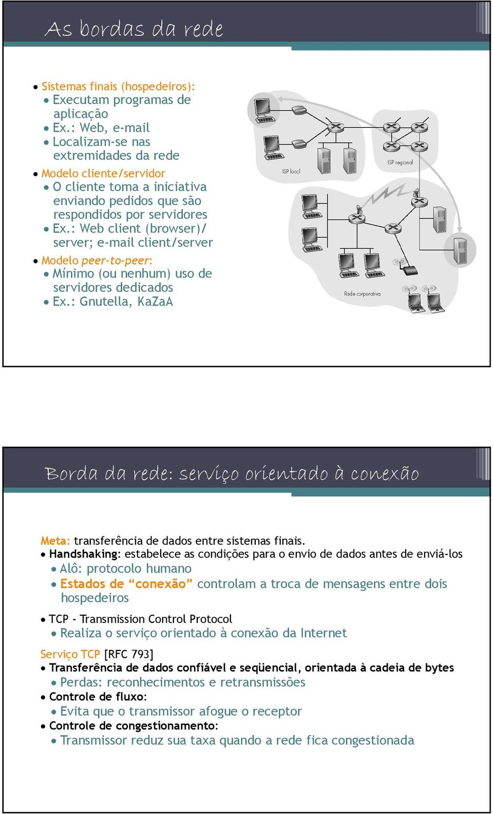 : Web client (browser)/ server; e-mail client/server Modelo peer-to-peer: Mínimo (ou nenhum) uso de servidores dedicados Ex.