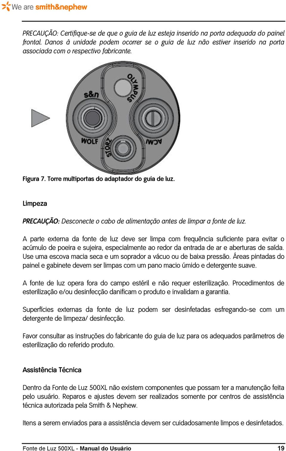 Limpeza PRECAUÇÃO: Desconecte o cabo de alimentação antes de limpar a fonte de luz.